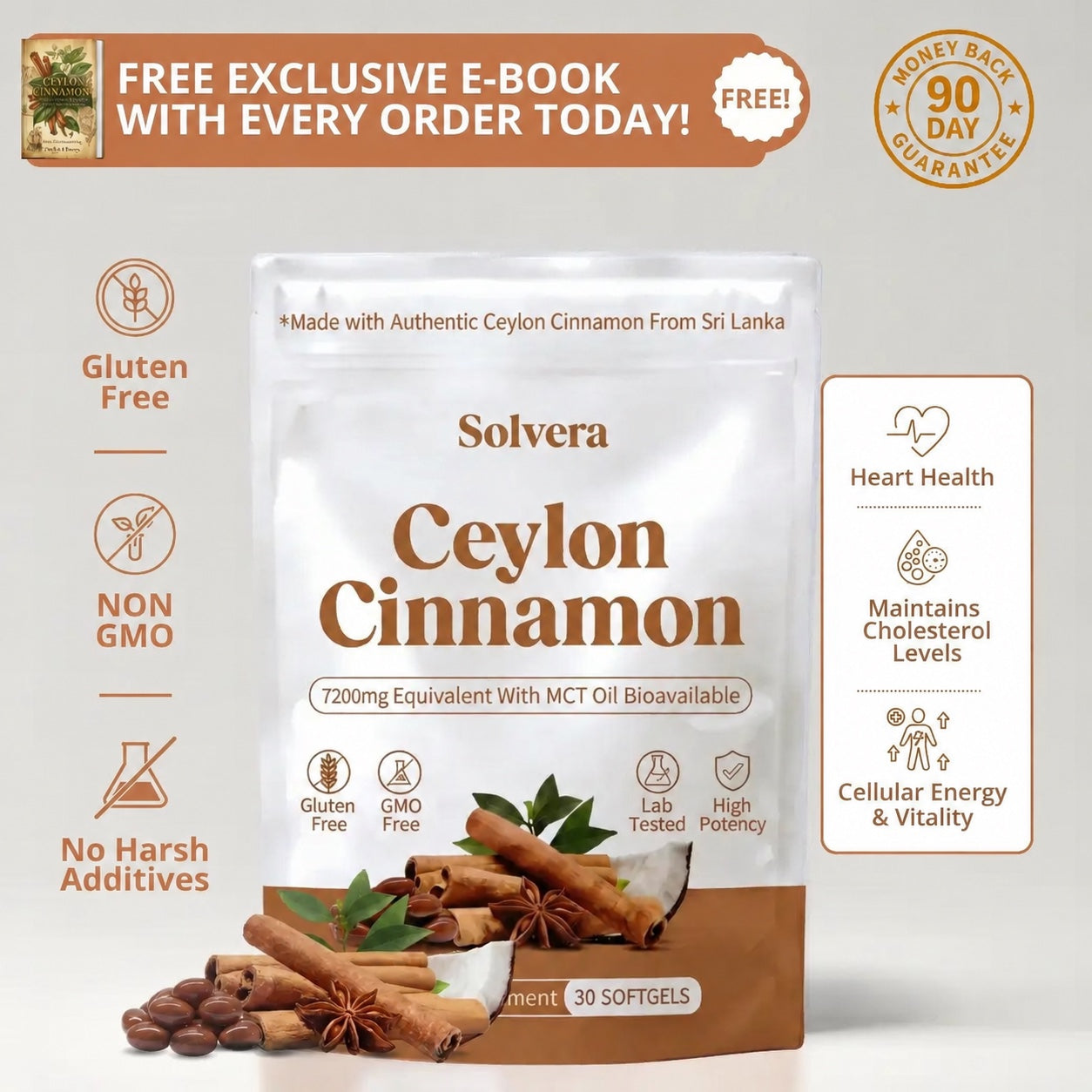 Solvera Ceylon Cinnamon 7200mg Equivalent with MCT Oil